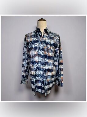 Zanella Men’s Button Down Shirt | Blue | Abstract Luxury | Large | Made in Italy